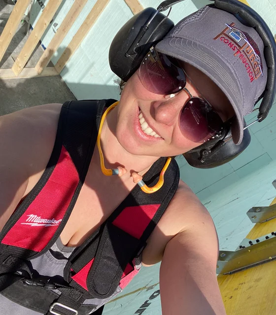 Cathy Baumann, construction expert and co-founder of Steep Creative, on a job site